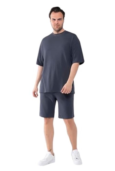 GAREN Erkek Oversize Keten Şort T-Shirt Takım - Organik Kumaş - MM-644