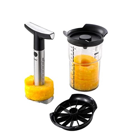 GEFU 13550 Professional Plus ananas kesici, bıçak ve soyucu seti, ananas için, paslanmaz çelik, hazneli kesici