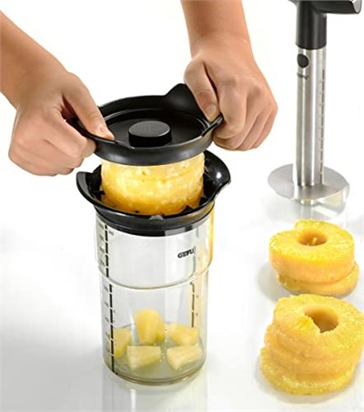 GEFU 13550 Professional Plus ananas kesici, bıçak ve soyucu seti, ananas için, paslanmaz çelik, hazneli kesici