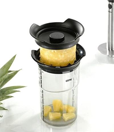 GEFU 13550 Professional Plus ananas kesici, bıçak ve soyucu seti, ananas için, paslanmaz çelik, hazneli kesici