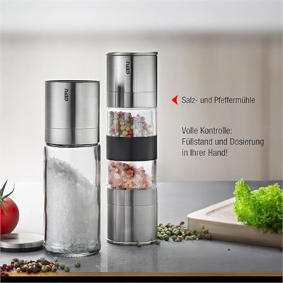 GEFU 34638 çift değirmen LAMOLA - tuz ve karabiber değirmeni - baharat değirmeni - aroma kapaklı - kademesiz ayarlanabilir seramik öğütücü