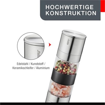 GEFU 34638 çift değirmen LAMOLA - tuz ve karabiber değirmeni - baharat değirmeni - aroma kapaklı - kademesiz ayarlanabilir seramik öğütücü
