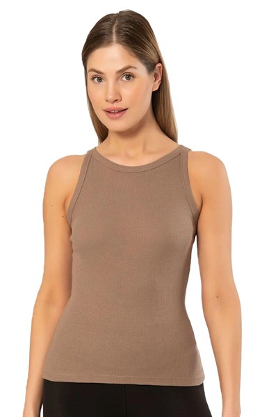 Genel Kadın Kolsuz Shirt Tu3403-kahve