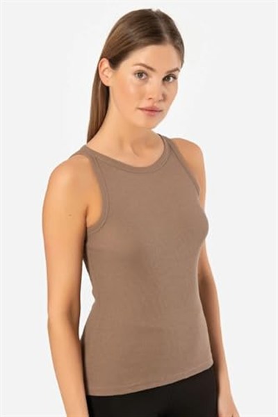 Genel Kadın Kolsuz Shirt Tu3403-kahve