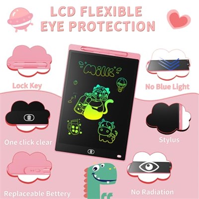 Genialba LCD Yazı Tahtası, 20 cm (8,5 inç), Renkli Yazı Tableti, Çocuk Hediyesi, Elektronik Grafik Tableti, 2-7 Yaş Kız Çocukları İçin (Pembe)