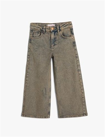Geniş Paça Kot Pantolon Cepli Pamuklu