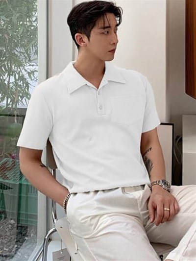GENIUS STORE Erkek Oversize Polo Yaka Waffle T-Shirt