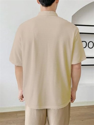 GENIUS STORE Erkek Oversize Polo Yaka Waffle T-Shirt FERMUARLI