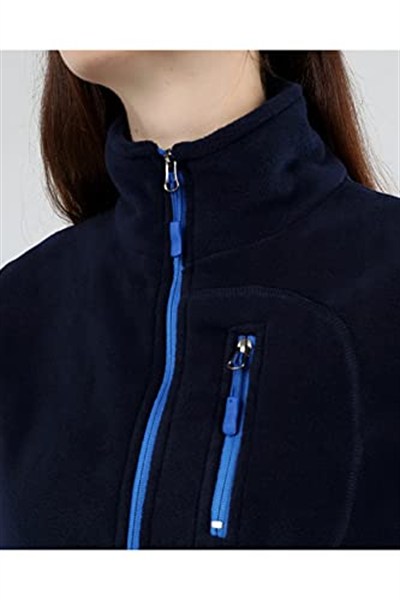 GENIUS STORE Kadın Polar Tam Fermuarlı Outdoor 3 Cepli Spor Polar Ceket (LACİVERT/S)