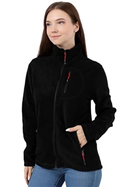 GENIUS STORE Kadın Polar Tam Fermuarlı Outdoor 3 Cepli Spor Polar Ceket (SİYAH/M) M