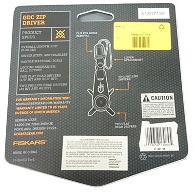 Gerber GDC Zip Driver Tornavidalı Anahtarlık Blisterli (31-001738), Gri