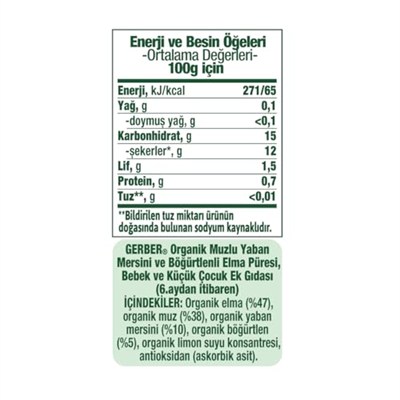 Gerber Organik Muz Yabanmersini Böğürtlen ve Elma Püresi 90 g