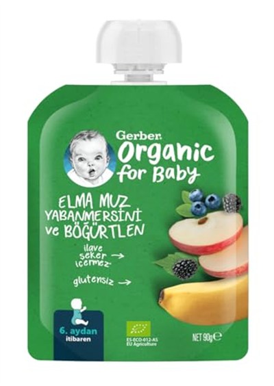 Gerber Organik Muz Yabanmersini Böğürtlen ve Elma Püresi 90 g
