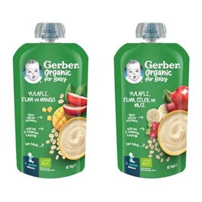 Gerber Organik Yulaflı Elma ve Mango Püresi 8x110g ve Gerber Organic Yulaflı Elma, Çilek ve Muz Püre 8x110g​