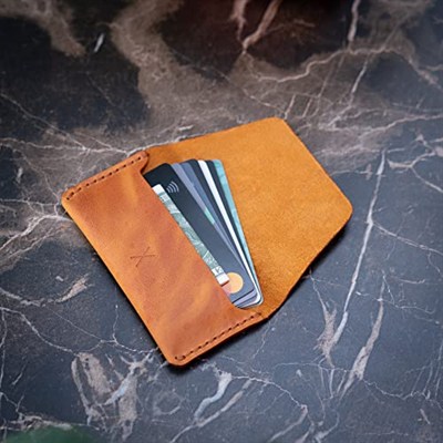Gerçek Deri Kartlık Cüzdan, Pratik Deri Kartlık, Bol Kart Kapasiteli, Kart ve Kağıt Para, Minimalist Kartlık (Camel)