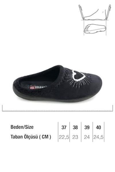 Gezer Kadın Kışlık Nakışlı Kalp Tasarım Rahat Taban Ev Bahçe Gondol Terlik GT1KZM.15944.00