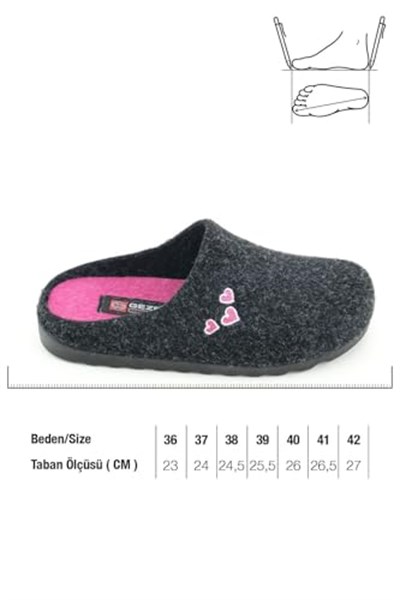 Gezer Kadın Kışlık Nakışlı Kalp Tasarım Rahat Taban Ev Bahçe Gondol Terlik GT1KZM.16116.03