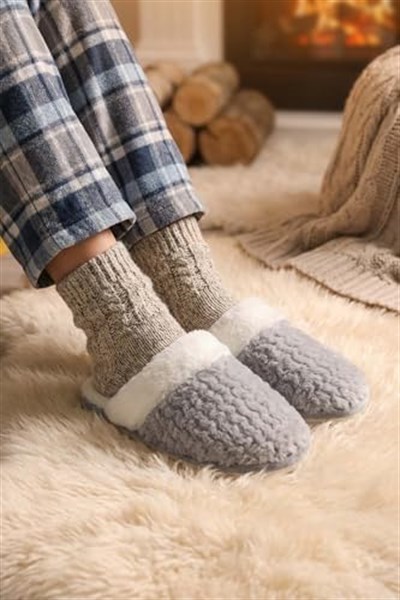 Gezer Kışlık Içi Peluşlu Kadın Ev Bahçe Terlik GT2KZE.14739.01, Gri, 39
