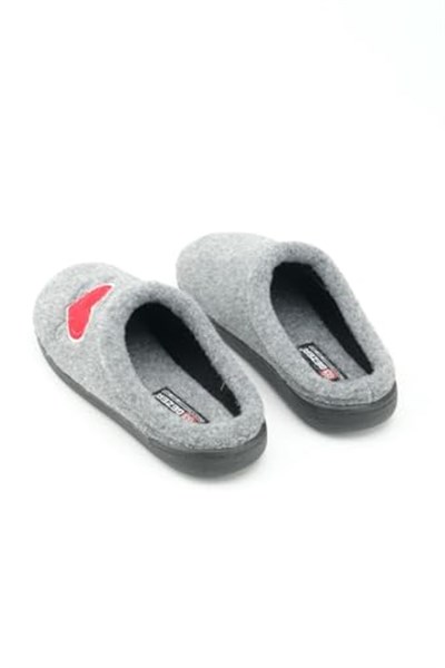 Gezer Kışlık Kadın Ev Bahçe Comfort Taban Nakışlı Kalp Desenli Keçe Terlik GT1KZM.12062.06, Gri, 42
