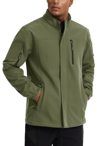 Ghassy Co. Erkek İçi Polarlı Dik Yaka Su ve Rüzgar Geçirmez Softshell Mont HAKİ M