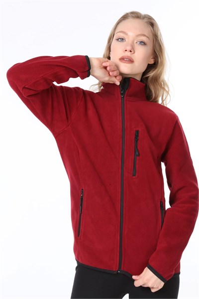Ghassy Co. KADIN TAM FERMUARLI POLAR CEKET BORDO M