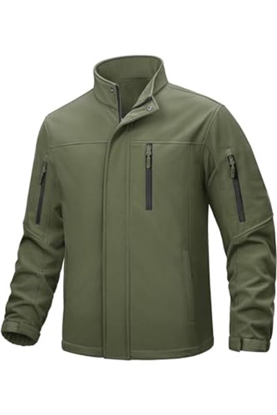 Ghassy Co. Erkek İçi Polarlı Dik Yaka Su ve Rüzgar Geçirmez Softshell Mont HAKİ M