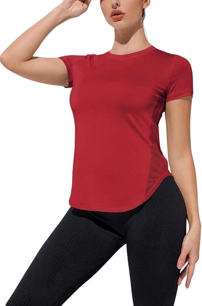 Ghassy Co. Kadın Dry Fit Running Yoga Hızlı Kuruma Nem Emici Yanları Fileli Hava Alabilen Spor T-shirt