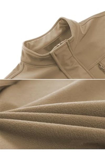 Ghassy Co. Erkek İçi Polarlı Dik Yaka Su ve Rüzgar Geçirmez Softshell Mont BEJ M