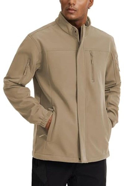 Ghassy Co. Erkek İçi Polarlı Dik Yaka Su ve Rüzgar Geçirmez Softshell Mont BEJ S