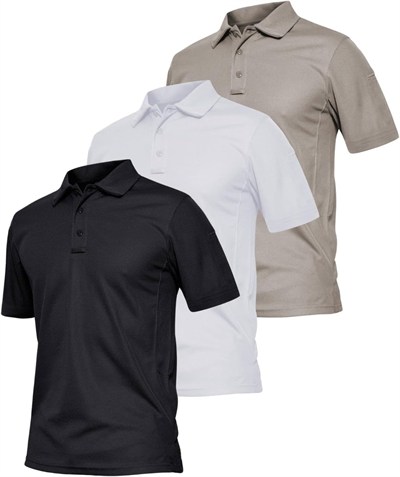 Ghassy Co. Erkek 3lü Set Taktik Polo Yaka Gömlek Hızlı Kuruma Nem Emici Pique Jersey Golf T-shir Siyah-Beyaz-Gri M