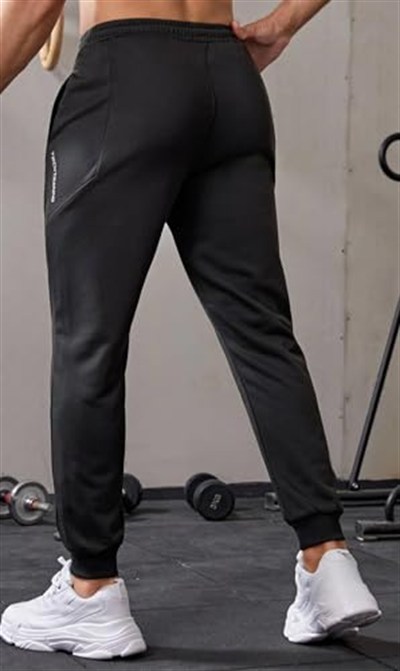 Ghassy Co. Erkek Dar Paça Running Hafif Koşucu Fitness Gym Athletic Dalgıç Kumaş Spor Eşofman Altı SİYAH S