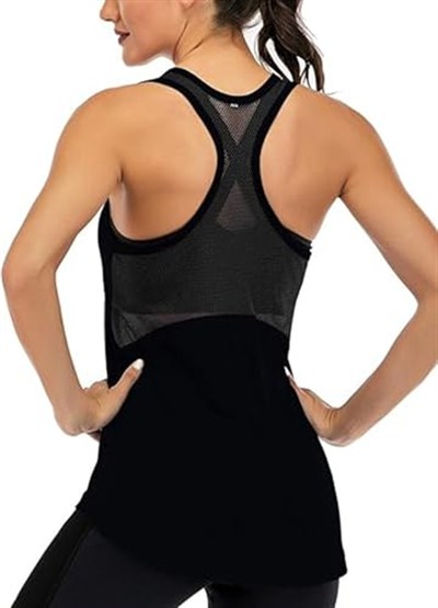 Ghassy Co. Kadın Racerback Sırt Açık Yarı Fileli Antrenman Yoga Koşu Spor Atlet Tank Tops 1780