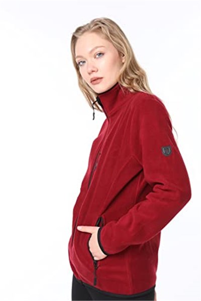 Ghassy Co. KADIN TAM FERMUARLI POLAR CEKET BORDO L