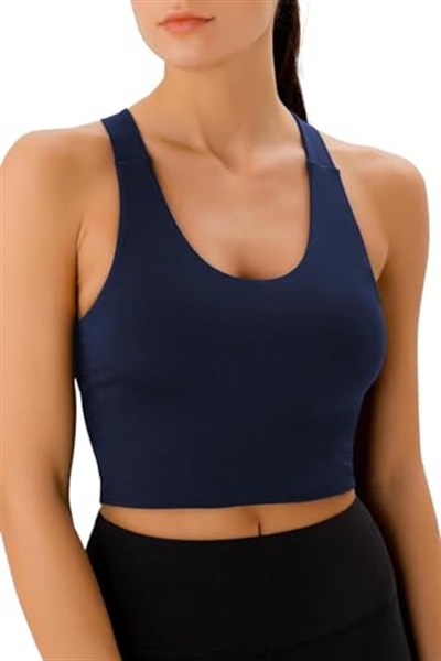 Ghassy Co. Kadın Çarpraz Sırt Detaylı Kaplı Yoga Egzersiz Fitness Spor Sütyeni CRS001 LACİVERT S