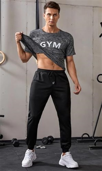 Ghassy Co. Erkek Dar Paça Running Hafif Koşucu Fitness Gym Athletic Dalgıç Kumaş Spor Eşofman Altı SİYAH L
