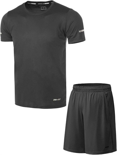 Ghassy Co. Erkek 2li Set Nem Emici Koşu Egzersiz Şort T-shirt Takım