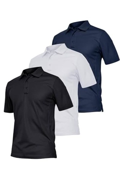 Ghassy Co. Erkek 3lü Set Taktik Polo Yaka Gömlek Hızlı Kuruma Nem Emici Pique Jersey Golf T-shir Siyah-Beyaz-Lacivert XL