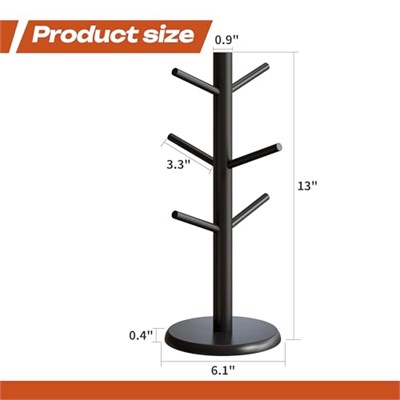 GHWIE Kahve kupa tutucu, 6 kancalı kahve kupası ağacı, kaymaz, siyah