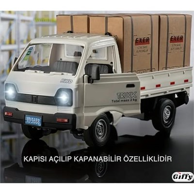 Giffy/Uzaktan Kumandalı RC Kamyonet,Yük Taşıma Aracı,Sesli,Işıklı,Şarjlı,(Pil Hediyeli),2.4 Ghz Araç, Koli Taşıyabilen Nakliye Kamyoneti (Beyaz)