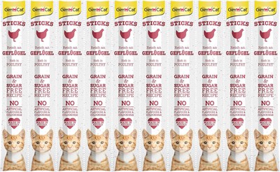 GimCat Sticks Kümes Hayvanları - Yüksek Et İçerikli ve Şeker Katkısız Yumuşak Çiğneme Çubukları - 1 Çoklu Paket (10 Çubuk)