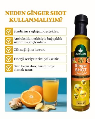Ginger Shot - Vitamin B2, Vitamin B6, C Vitamini, Zencefil ve Zerdeçal İçeren Şurup (340 g x2 Adet)