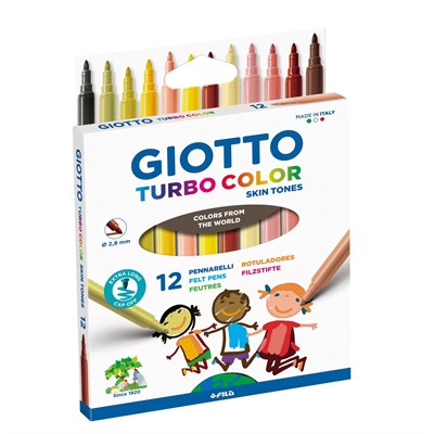 GIOTTO Turbocolor keçeli kalemler, ince uçlu, 2,8 mm, 12 ten rengi, çocuklar, partiler ve okullar için ideal