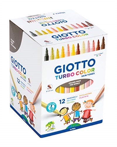GIOTTO Turbocolor keçeli kalemler, ince uçlu, 2,8 mm, 12 ten rengi, çocuklar, partiler ve okullar için ideal