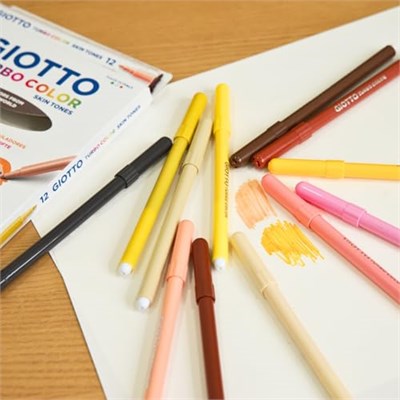 GIOTTO Turbocolor keçeli kalemler, ince uçlu, 2,8 mm, 12 ten rengi, çocuklar, partiler ve okullar için ideal