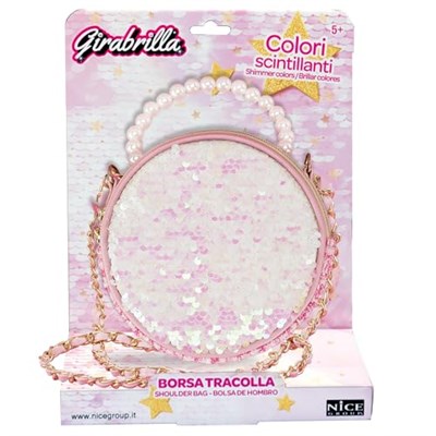 Girabrilla Fashion Bag el çantası, ters çevrilebilir payetli, inci saplı ve omuz askılı, Beyaz