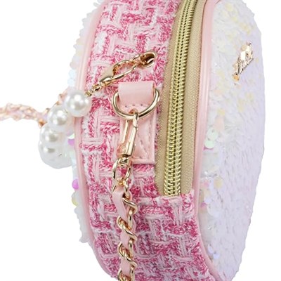 Girabrilla Fashion Bag el çantası, ters çevrilebilir payetli, inci saplı ve omuz askılı, Beyaz