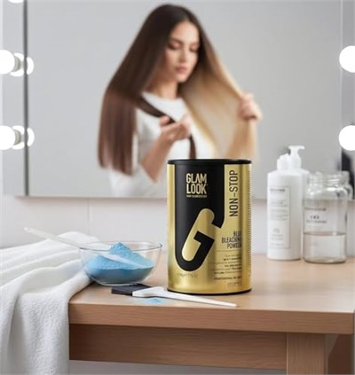 GLAMLOOK Non-Stop Mavi Toz Açıcı 500 gr. | Profesyonel Yüksek Açma Gücü | Zarar Vermeyen Nemlendirici Formül | Evde ve Kuaför Kullanımına Uygun Saç Rengi Açıcı - Seçenekler: NON-STOP, ASH BLOND, WHITE