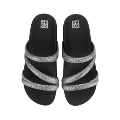 Glitter Tam Ad Kadın Terlik Gri Siyah 35/42