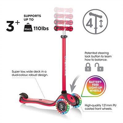 Globber Primo Plus Işıklı Scooter - Kırmızı