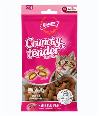 Gnawlers Crunchy Somonlu ve Sütlü Prebiotik Destekli Kedi Ödül Maması 65gr